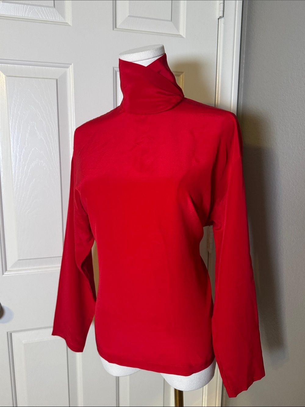Ellen Tracy Vibrant Red Silk Turtleneck Blouse